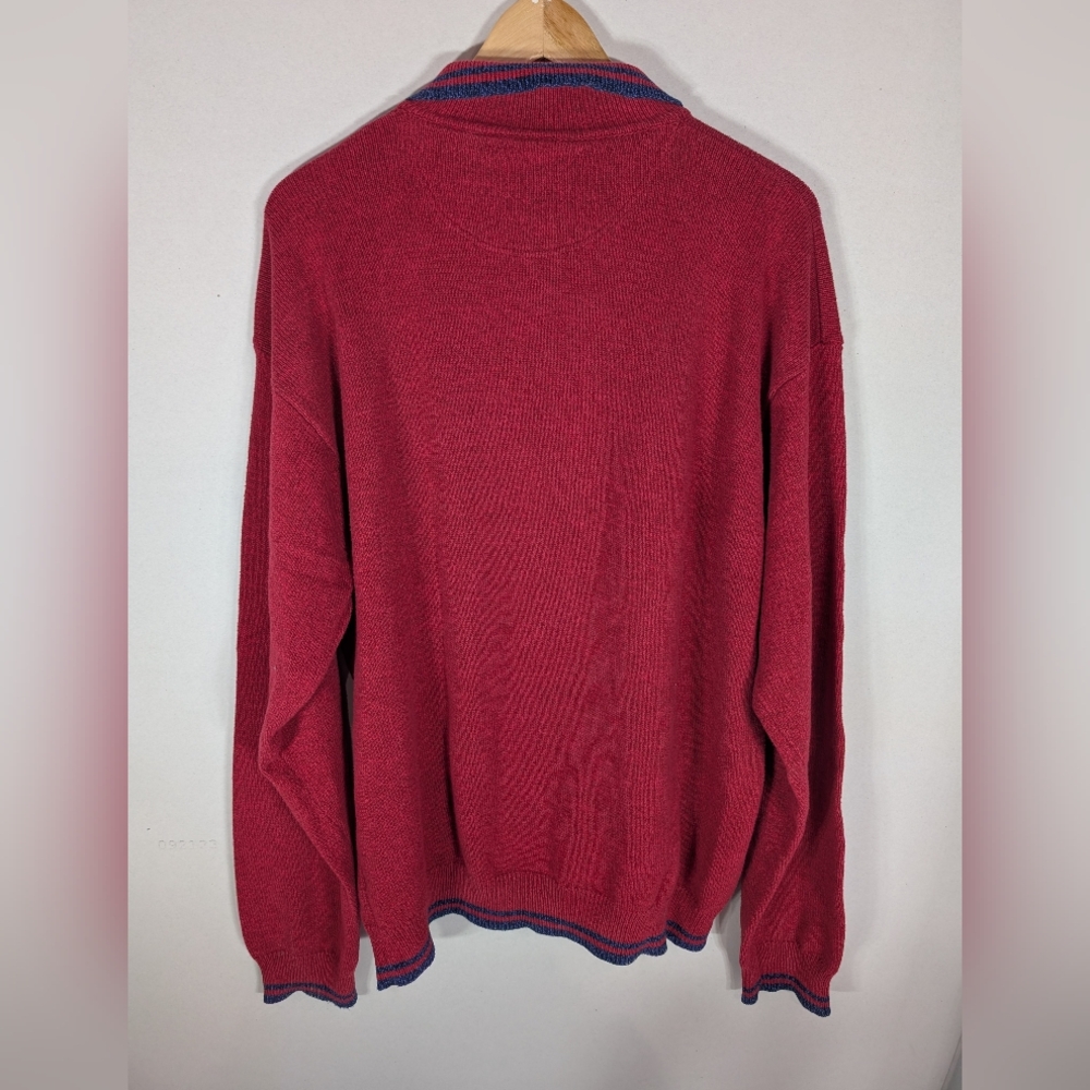 ​Vintage Beverly Hills Polo Club 1/4 Zip Sweater Men's XL Red Knit Pullover - Picture 2 of 8